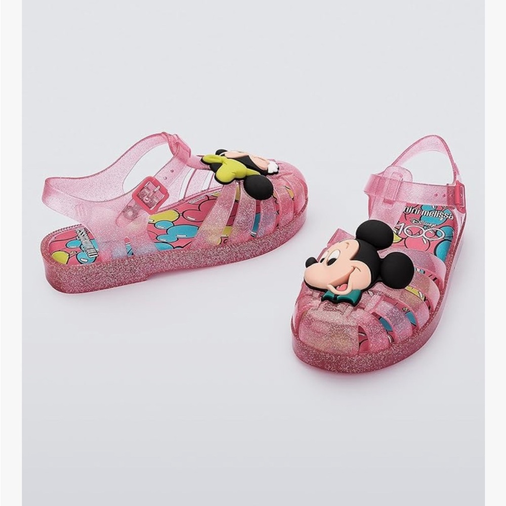 Mini Melissa Mickey and Minnie Disney Pink Glitter Sandals